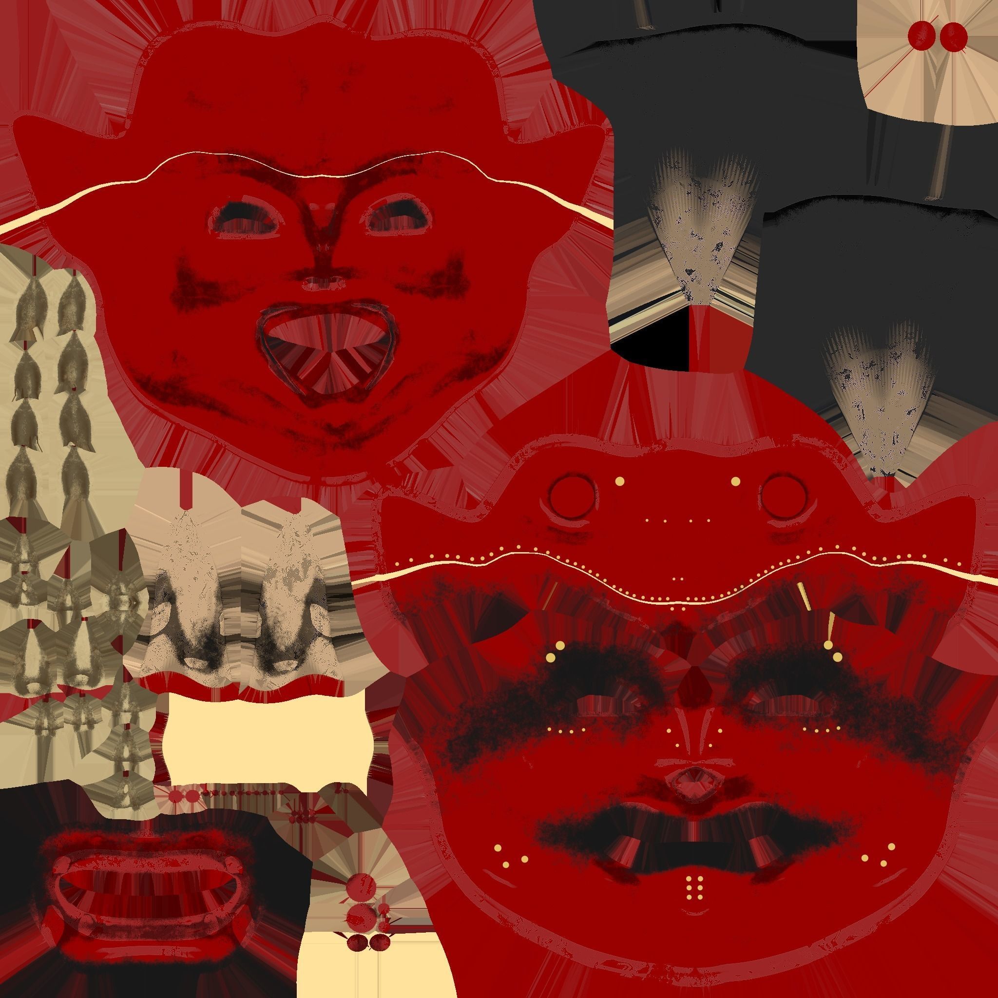 Oni Mask 01 Red Gold - Hannya Fantasy Character Design Low-poly 3D model_15