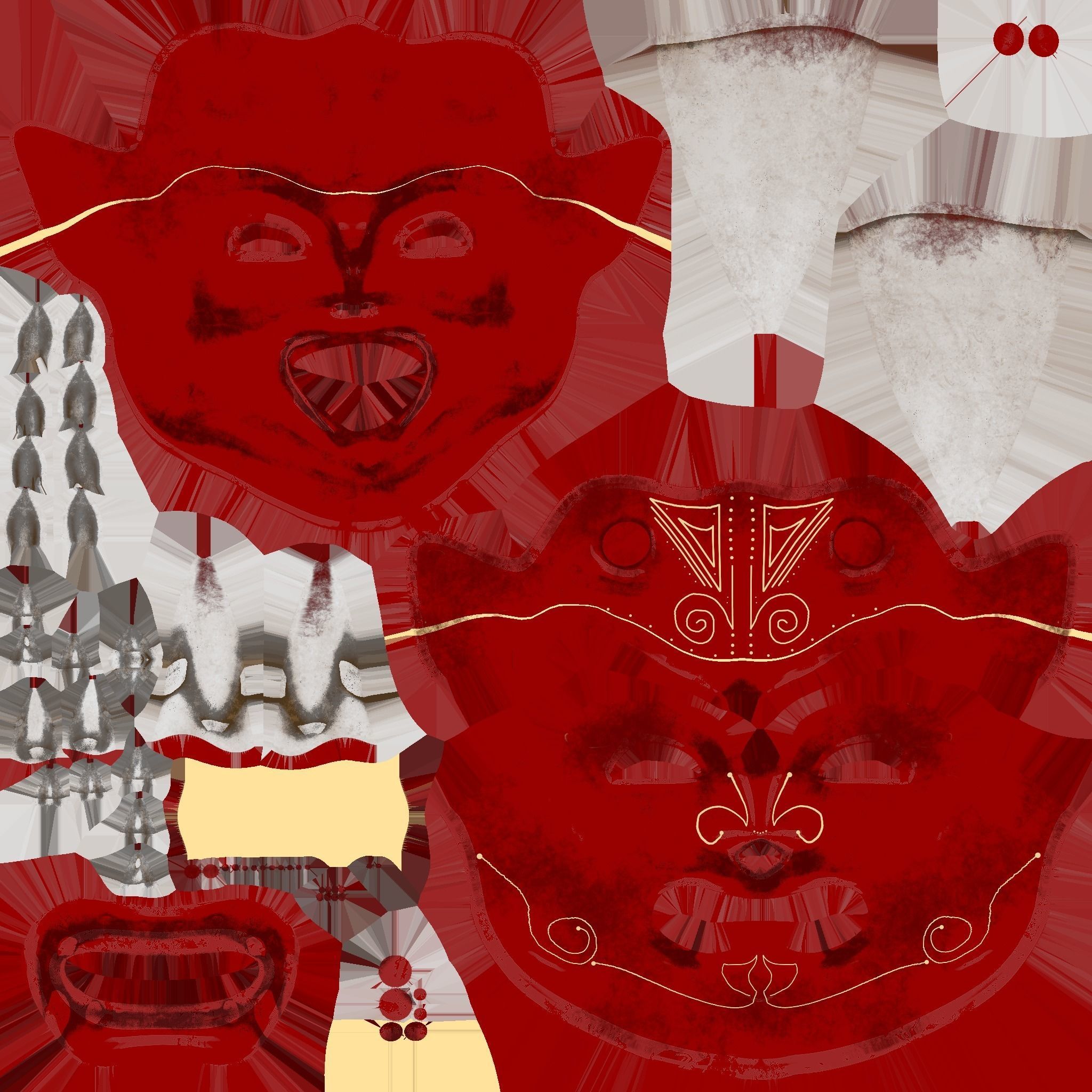 Oni Mask -2 Red White - Hannya Fantasy Character Design Low-poly 3D model_18