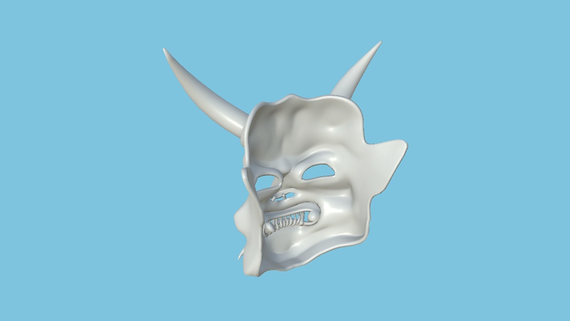 Oni Mask -2 Red White - Hannya Fantasy Character Design Low-poly 3D model_14