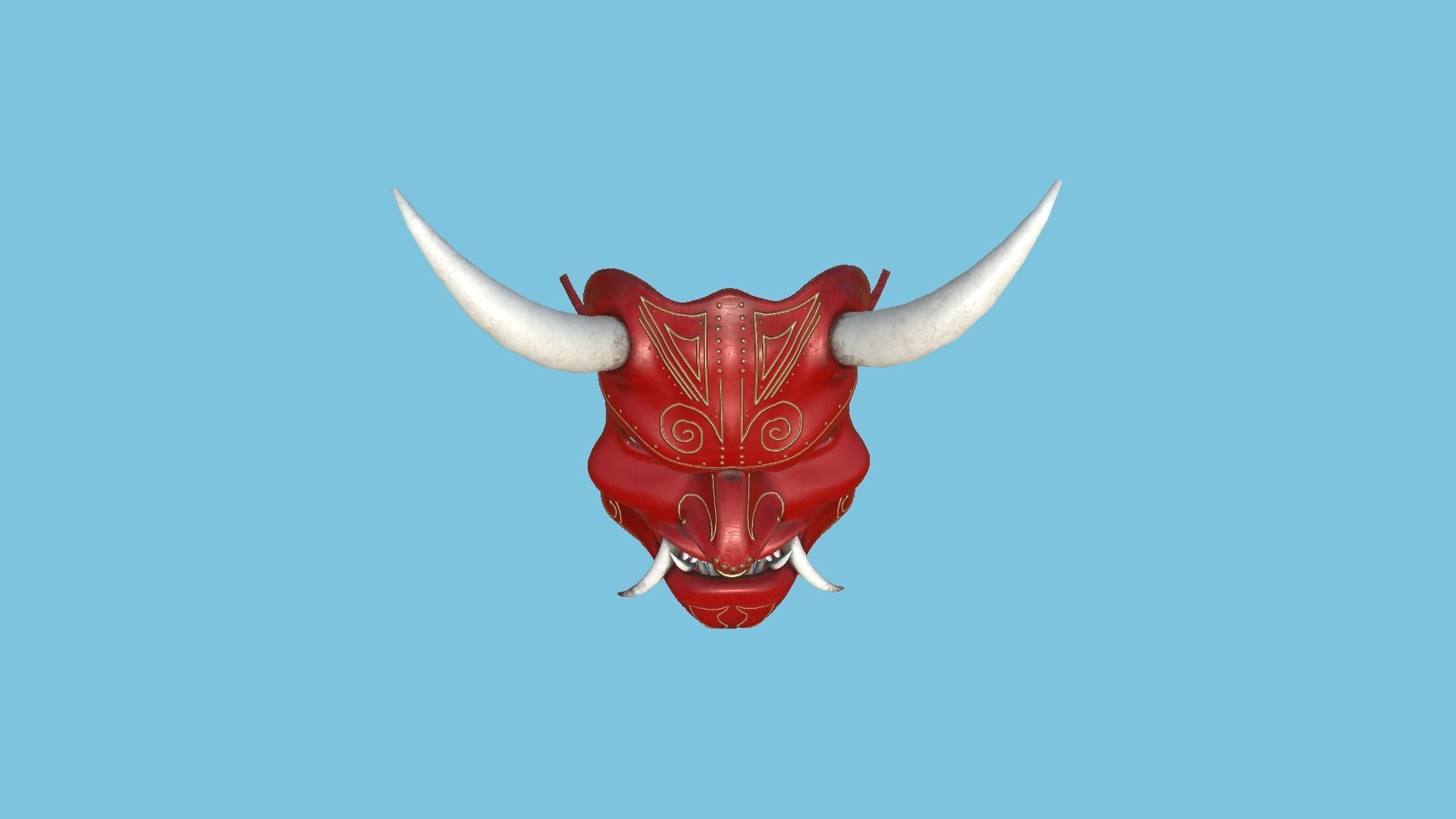 Oni Mask -2 Red White - Hannya Fantasy Character Design Low-poly 3D model_2