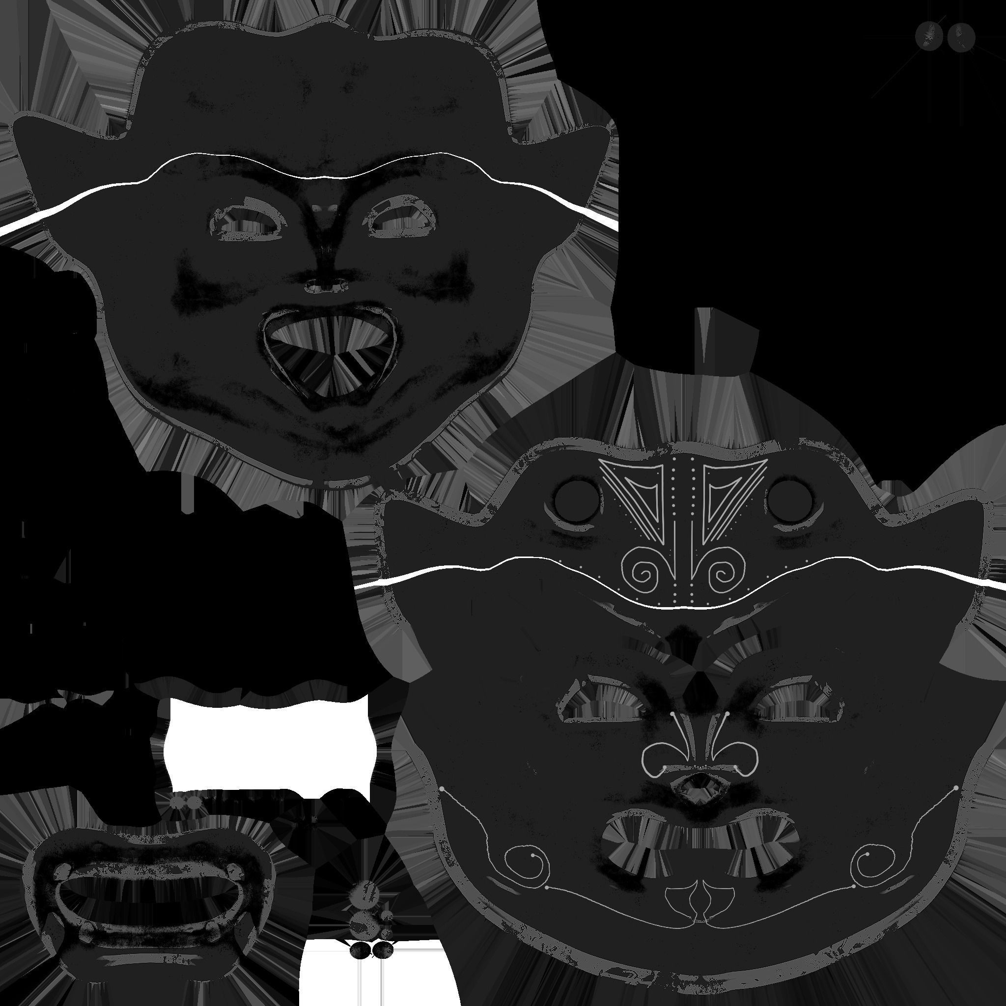 Oni Mask -2 Red White - Hannya Fantasy Character Design Low-poly 3D model_16