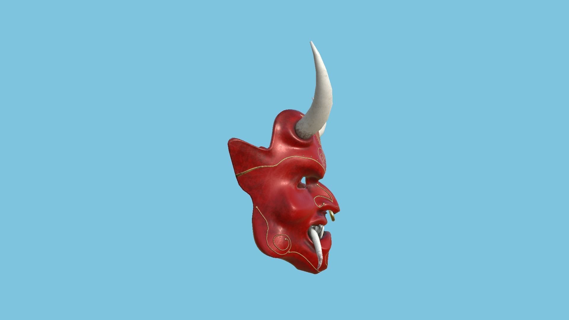 Oni Mask -2 Red White - Hannya Fantasy Character Design Low-poly 3D model_3