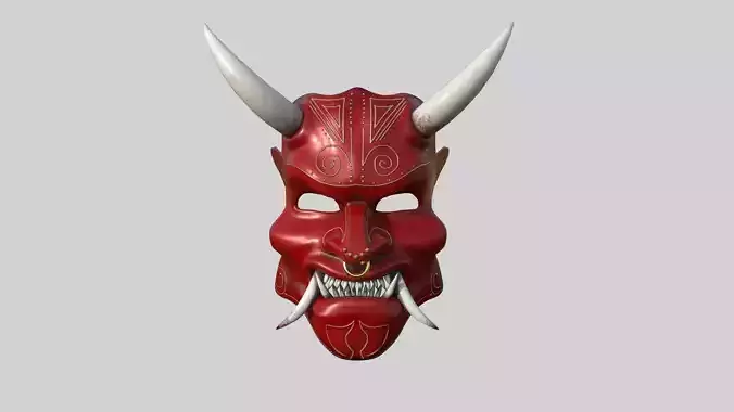 Oni Mask -2 Red White - Hannya Fantasy Character Design Low-poly 3D model