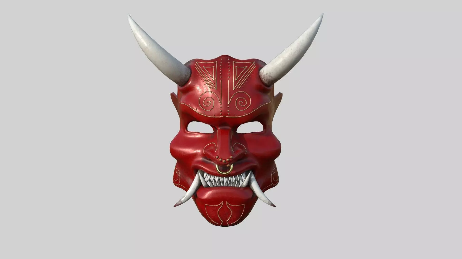Oni Mask -2 Red White - Hannya Fantasy Character Design Low-poly 3D model_0