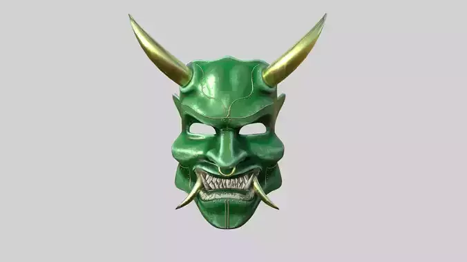 Oni Mask 04 Green - Hannya Fantasy Character Design Low-poly 3D model