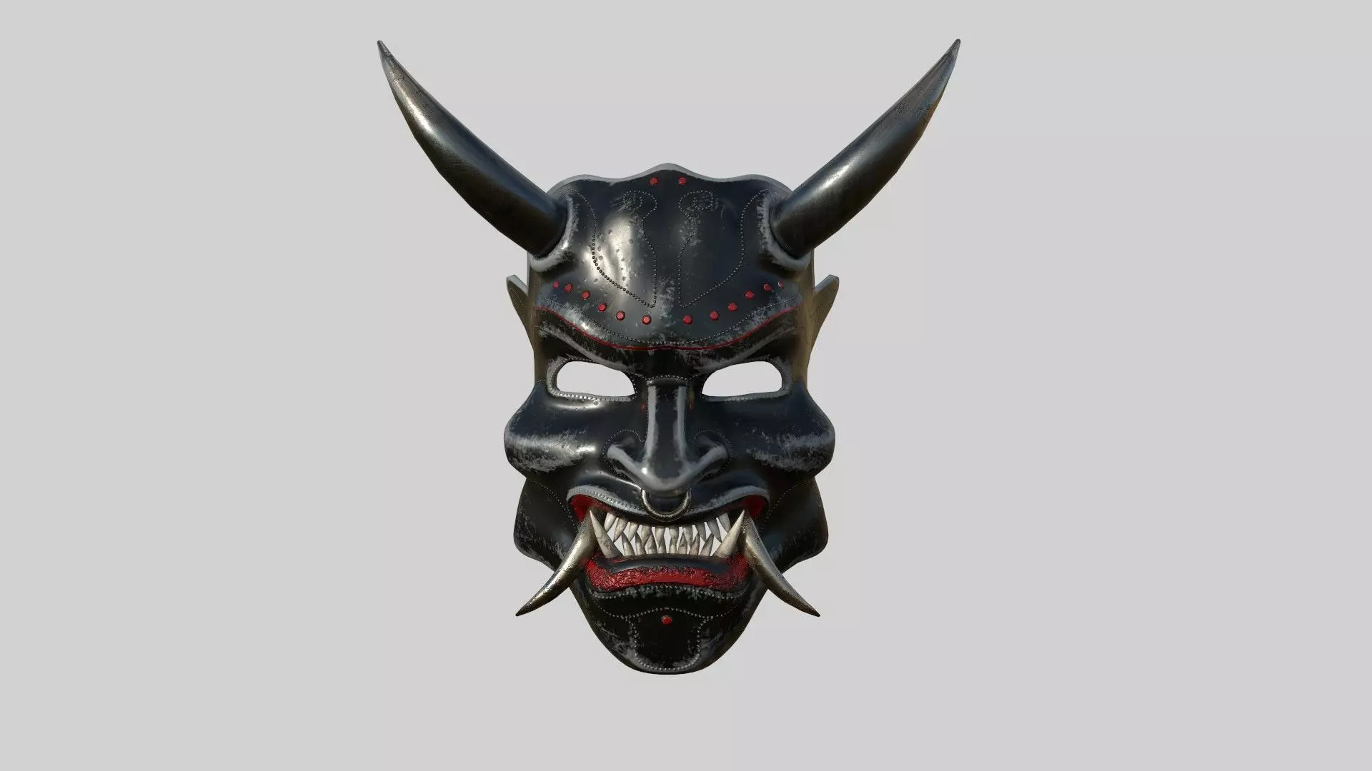 Oni Mask 05 Black - Hannya Fantasy Character Design Low-poly 3D model_0