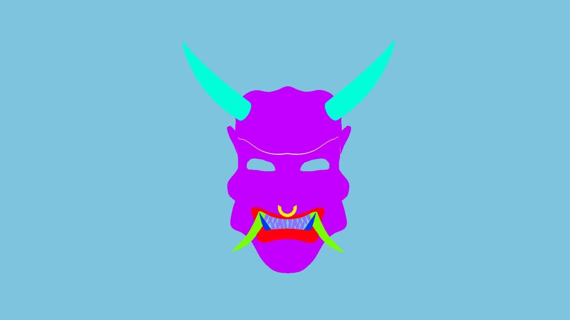 Oni Mask 05 Black - Hannya Fantasy Character Design Low-poly 3D model_10