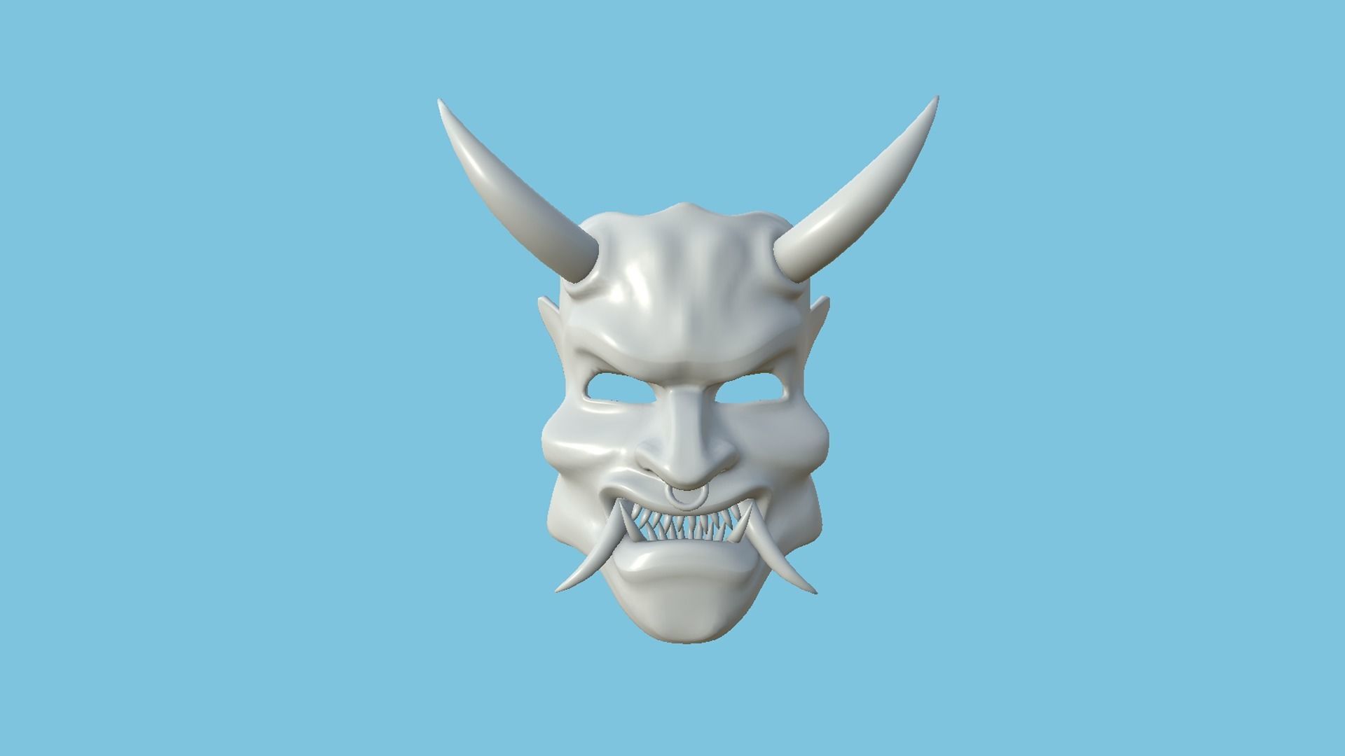 Oni Mask 05 Black - Hannya Fantasy Character Design Low-poly 3D model_8