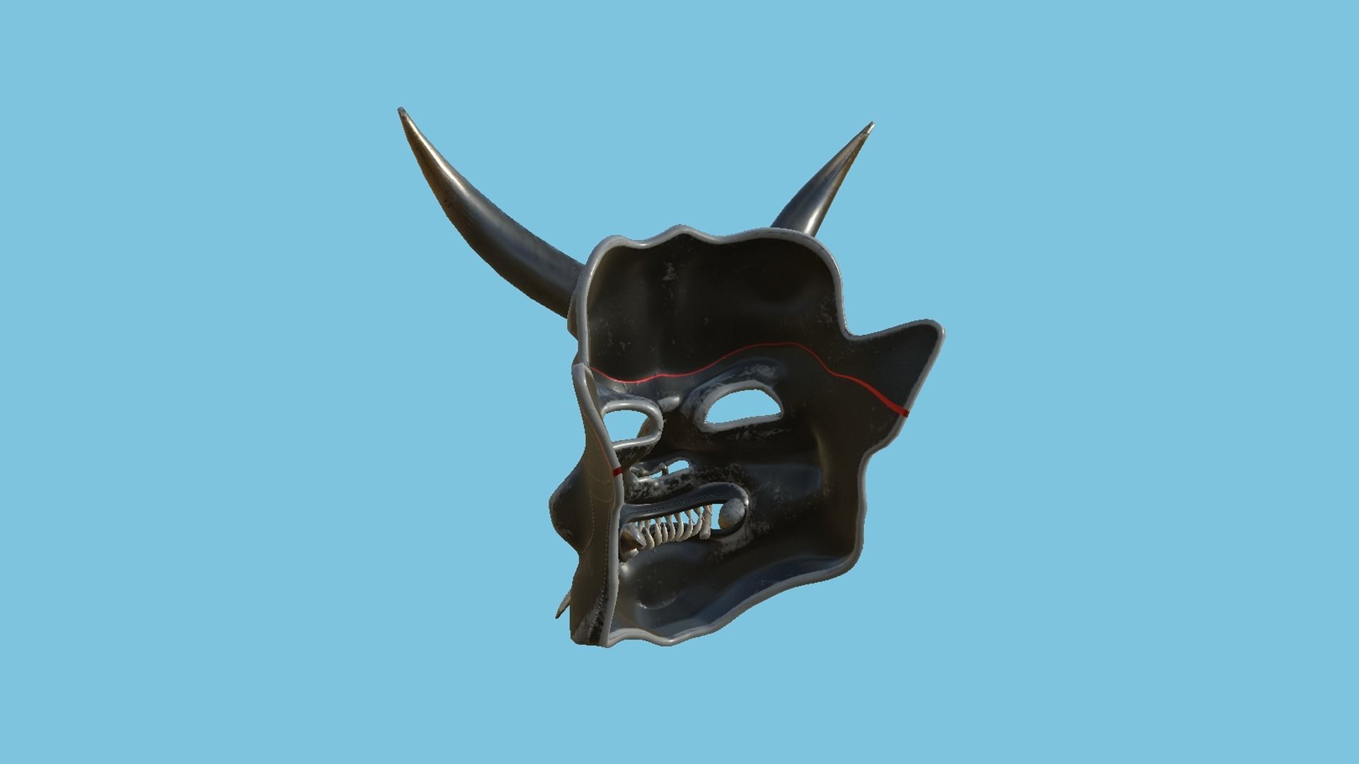Oni Mask 05 Black - Hannya Fantasy Character Design Low-poly 3D model_3