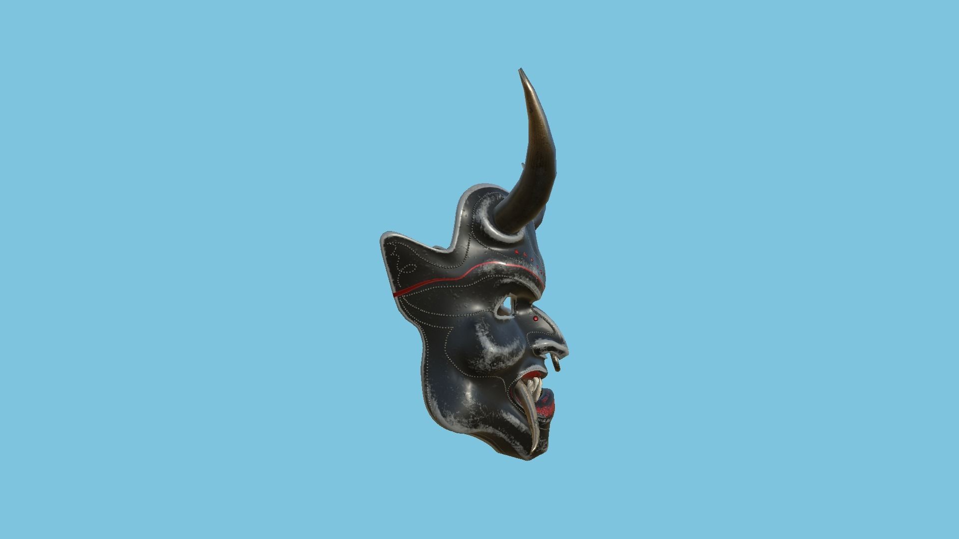 Oni Mask 05 Black - Hannya Fantasy Character Design Low-poly 3D model_2