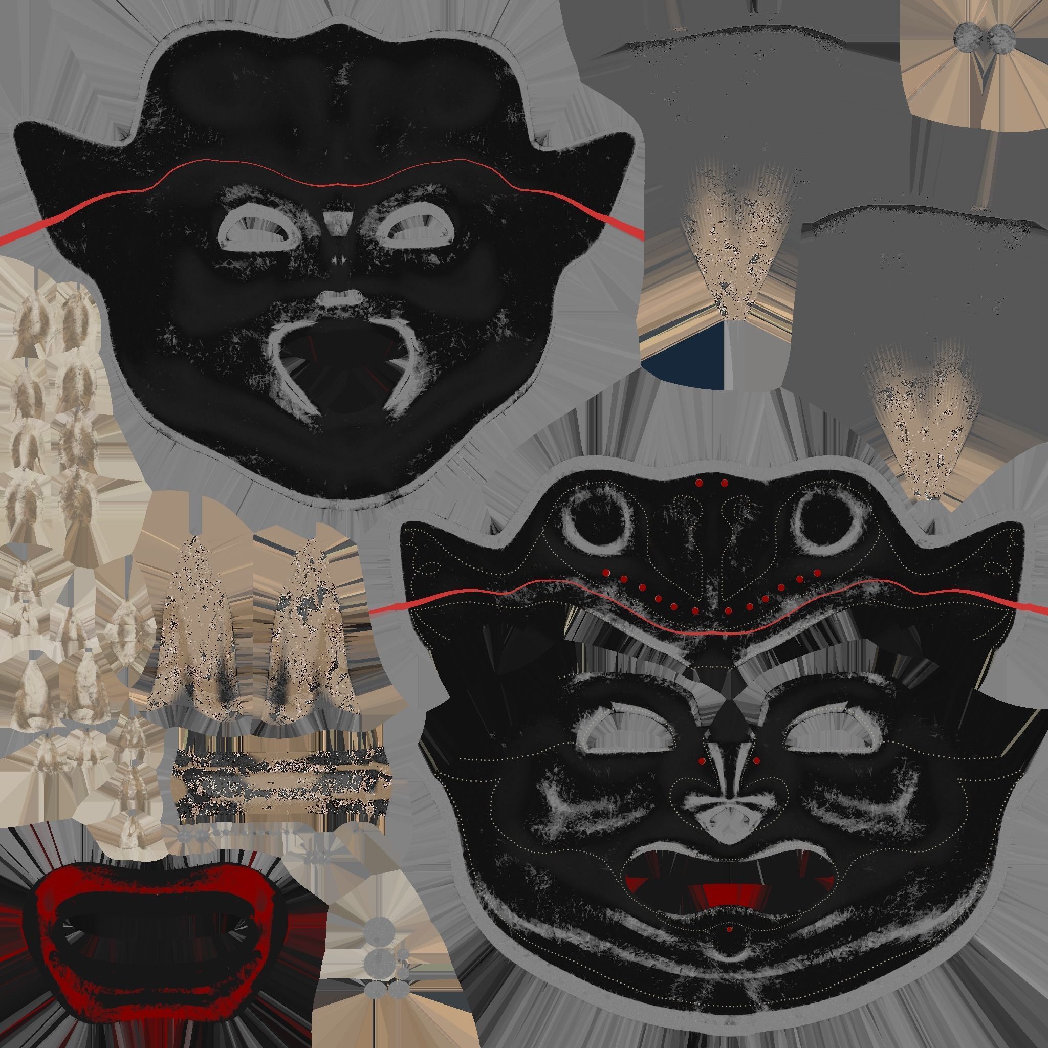 Oni Mask 05 Black - Hannya Fantasy Character Design Low-poly 3D model_17