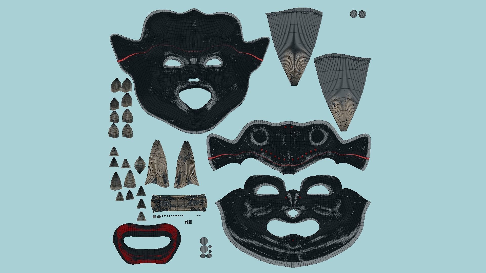 Oni Mask 05 Black - Hannya Fantasy Character Design Low-poly 3D model_5