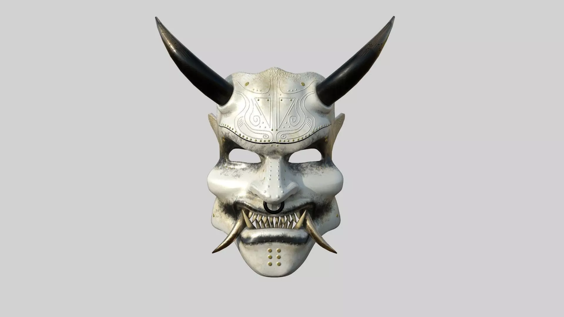 Oni Mask 07 White Full - Hannya Fantasy Character Design Low-poly 3D model_0