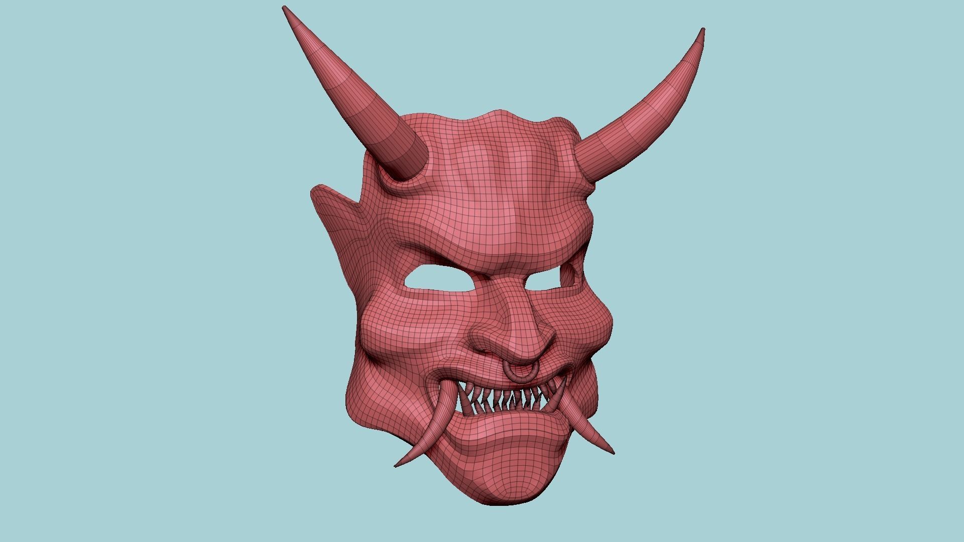 Oni Mask 07 White Full - Hannya Fantasy Character Design Low-poly 3D model_13