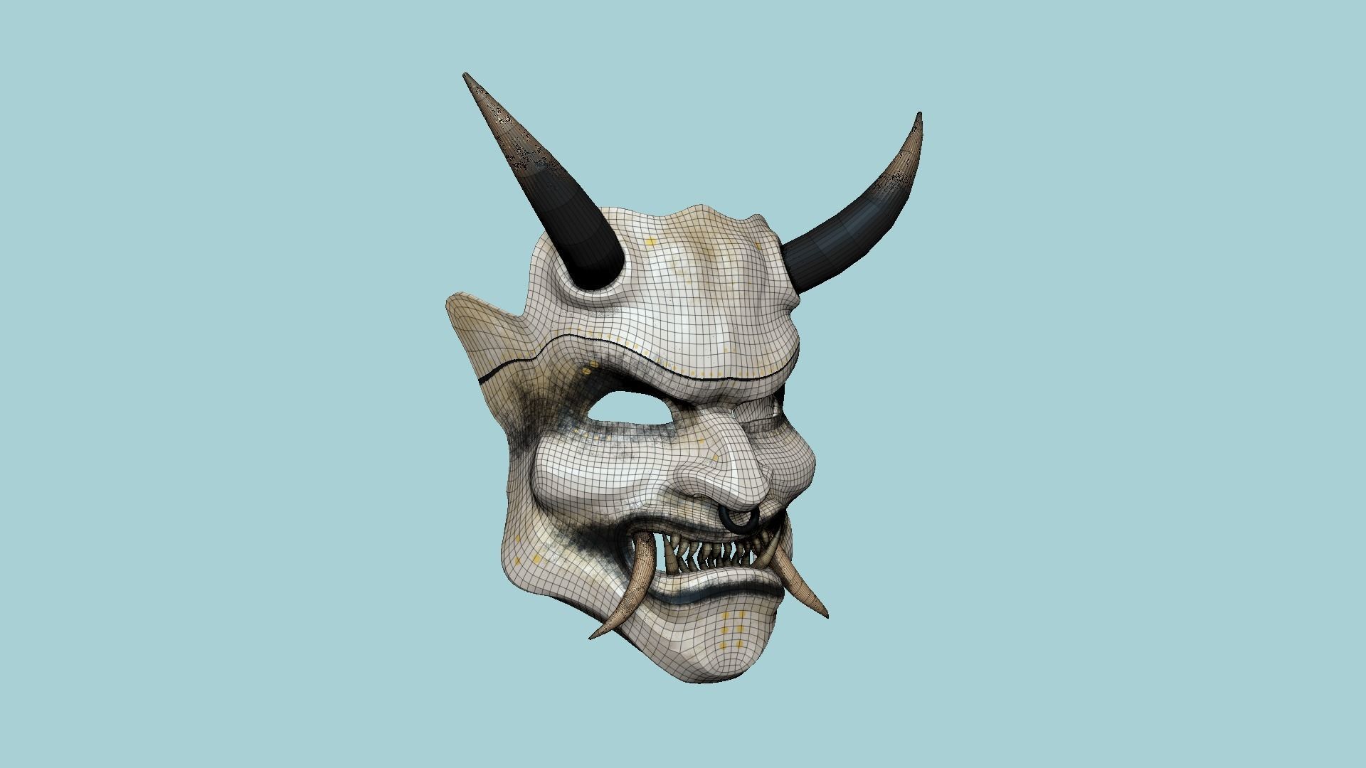 Oni Mask 07 White Full - Hannya Fantasy Character Design Low-poly 3D model_6