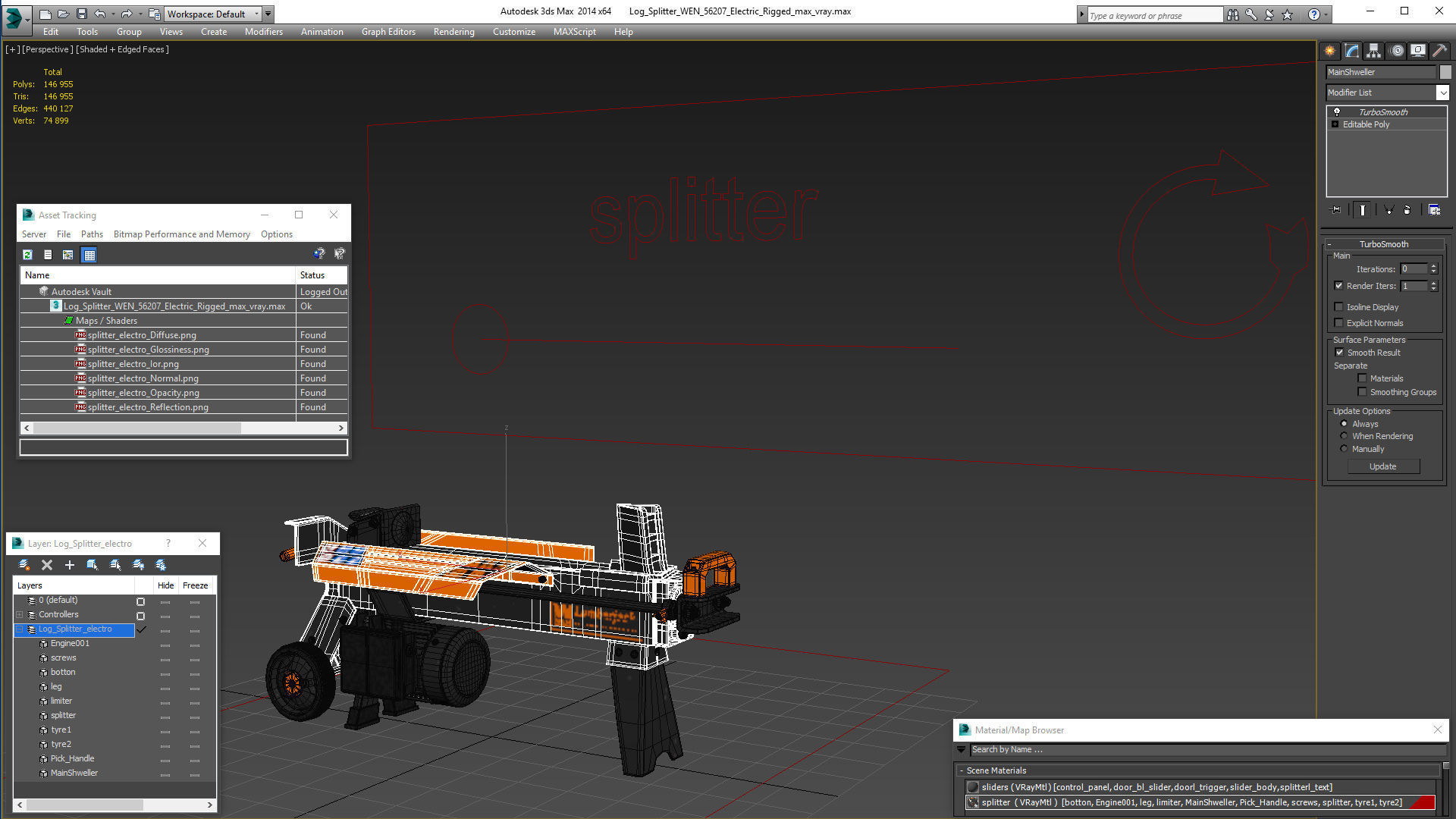 Log Splitter WEN 56207 Electric Rigged 3D model_24