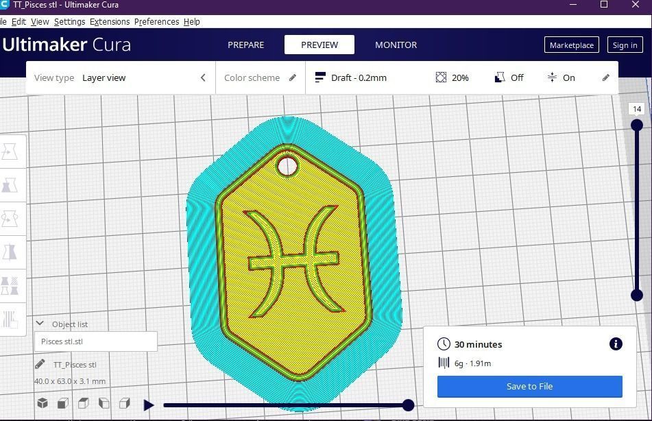 Pisces pendant key ring 3D print model_1