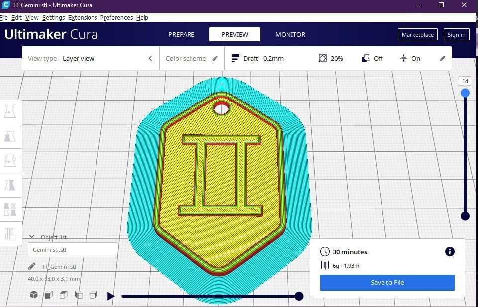 Gemini pendant key ring 3D print model_1