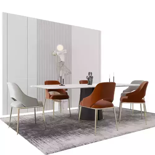 Table set three chairs and sculpture