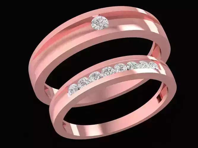 Modern Wedding Bands Diamond Couple Rings 3D Model 2513