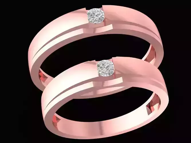 Twist Couple Wedding Ring with Round Gemstone 3D Model 2514