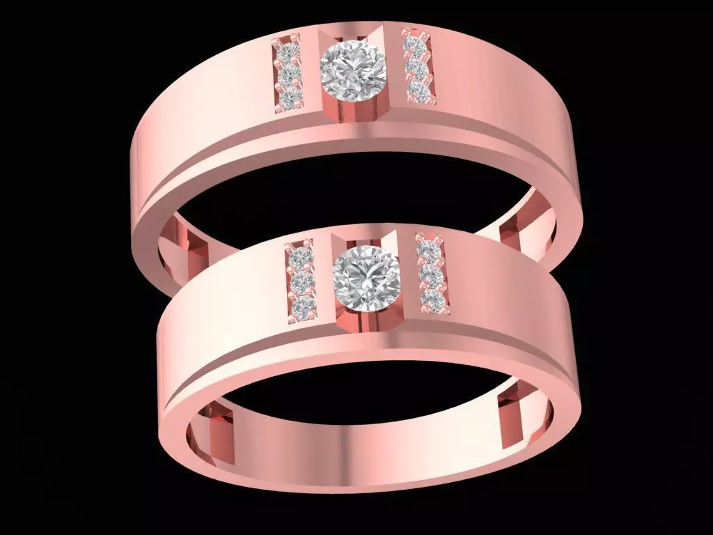Modern Couple Rings with Diamonds for Men and Women 2516 3D print model