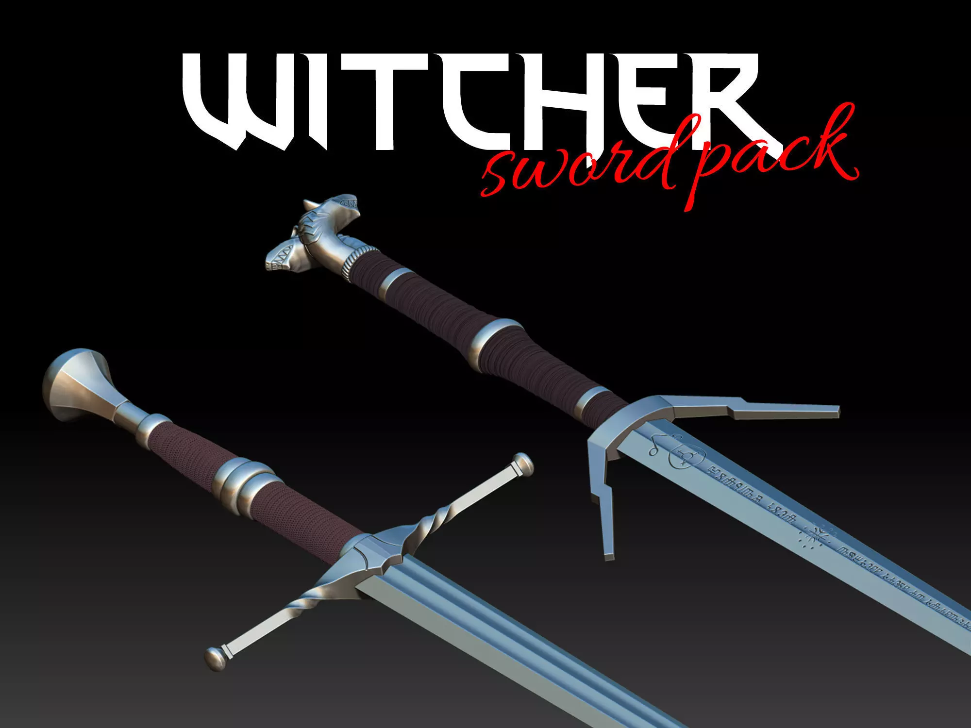 Witcher Sword pack Steel and silver 3D print model_0