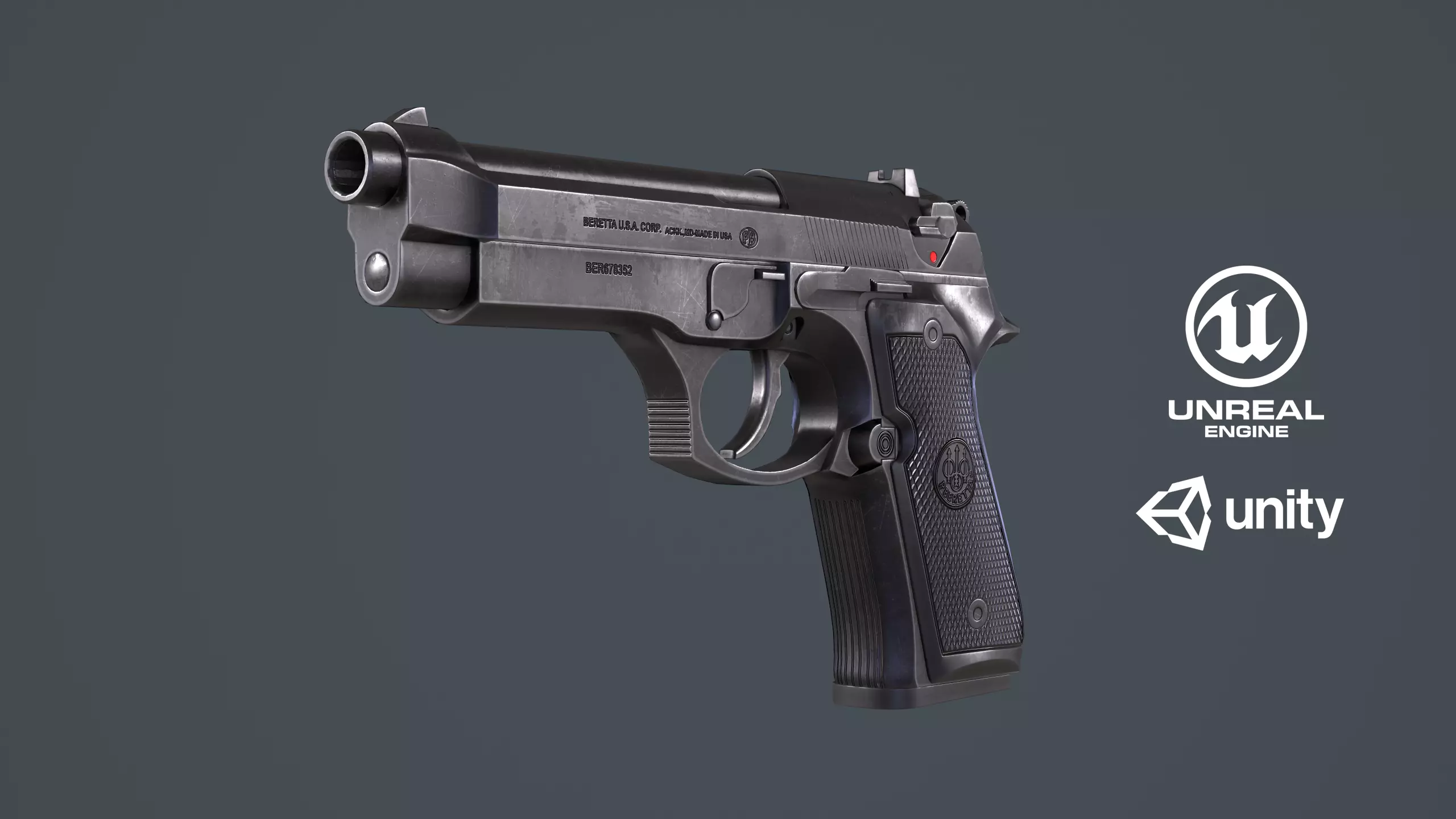 Beretta 92FS Low-poly 3D model_0
