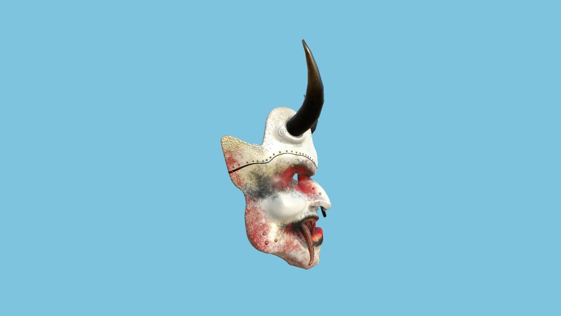 Oni Mask 08 White Red - Hannya Fantasy Character Design Low-poly 3D model_2