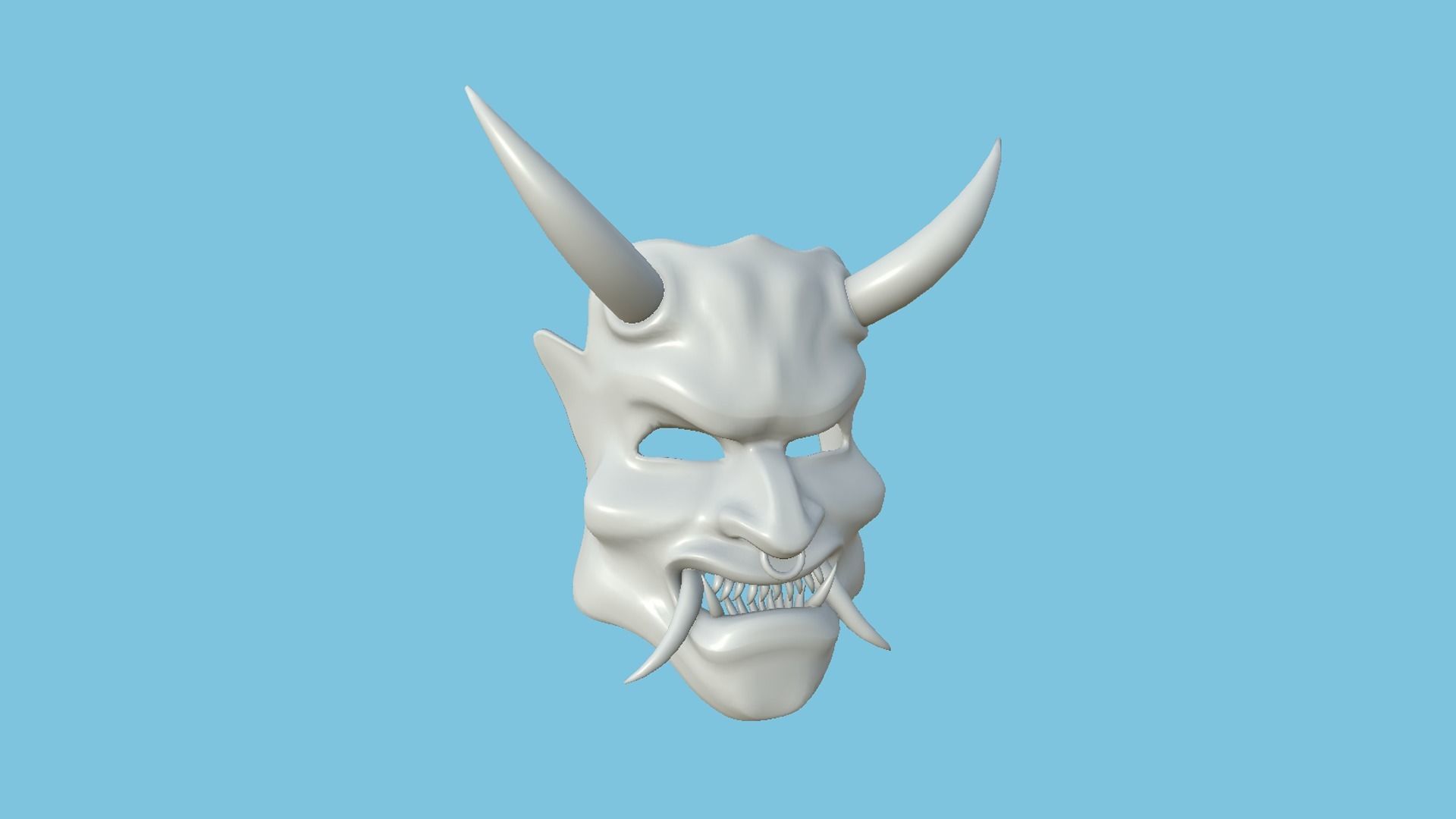 Oni Mask 08 White Red - Hannya Fantasy Character Design Low-poly 3D model_7