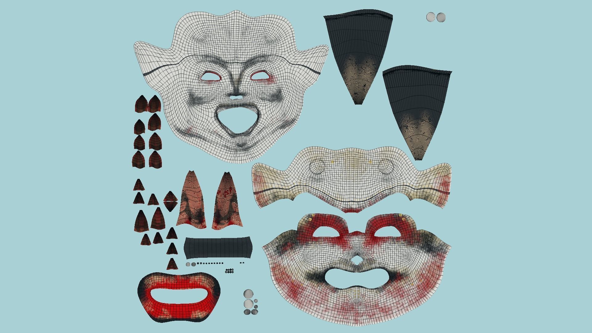 Oni Mask 08 White Red - Hannya Fantasy Character Design Low-poly 3D model_5