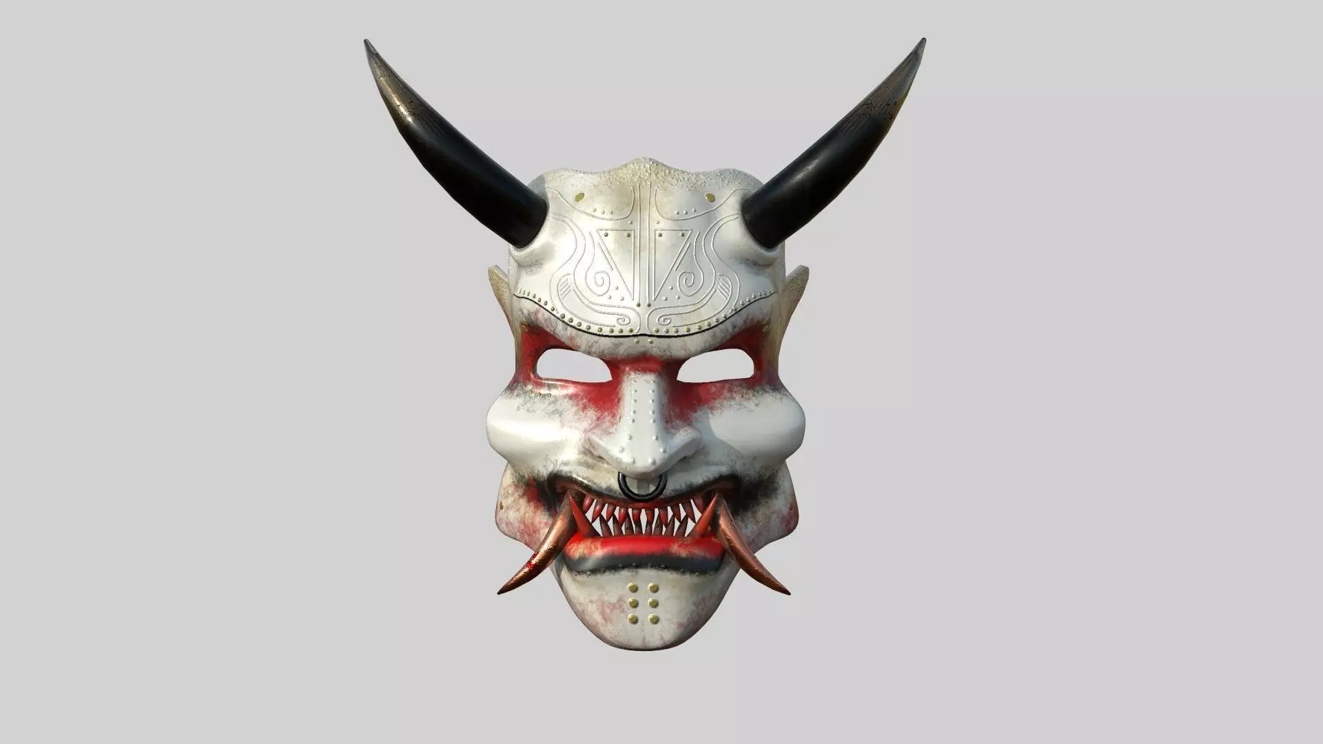 Oni Mask 08 White Red - Hannya Fantasy Character Design Low-poly 3D model_0