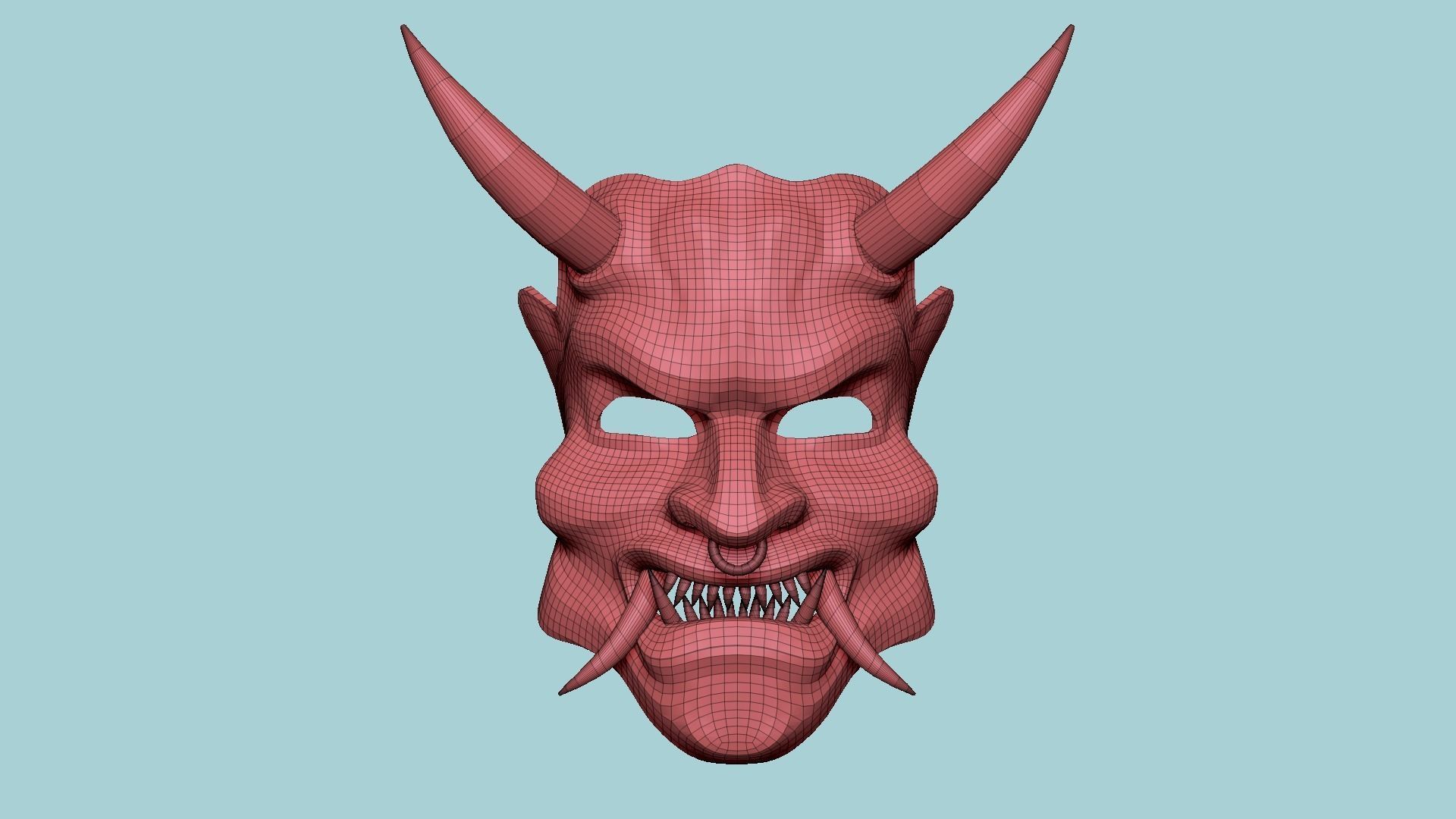 Oni Mask 08 White Red - Hannya Fantasy Character Design Low-poly 3D model_14