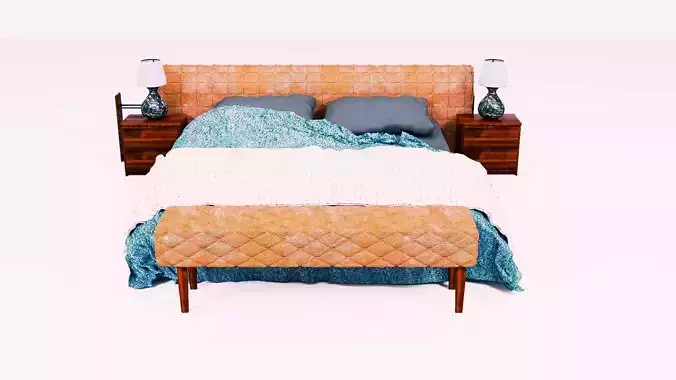 Bed Capitonne brown leather Low-poly 3D model