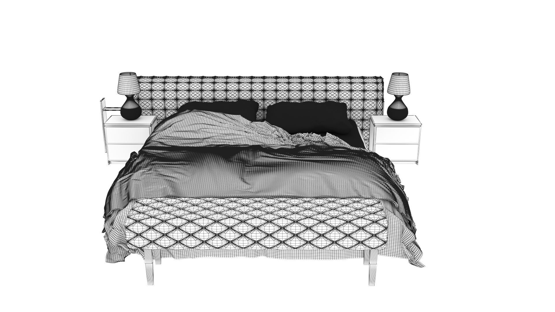 Bed Capitonne brown leather Low-poly 3D model_17