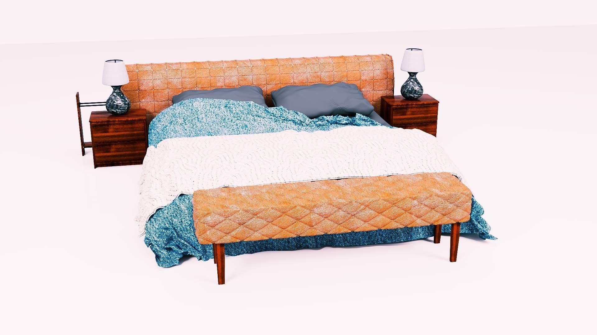 Bed Capitonne brown leather Low-poly 3D model_15