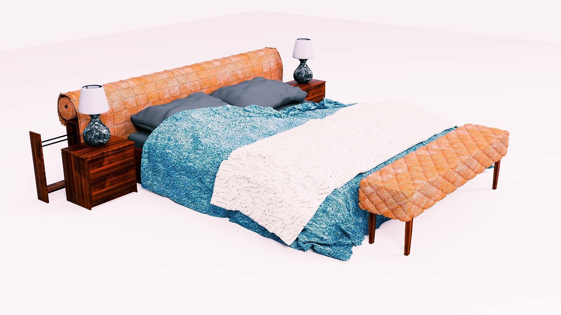 Bed Capitonne brown leather Low-poly 3D model_13