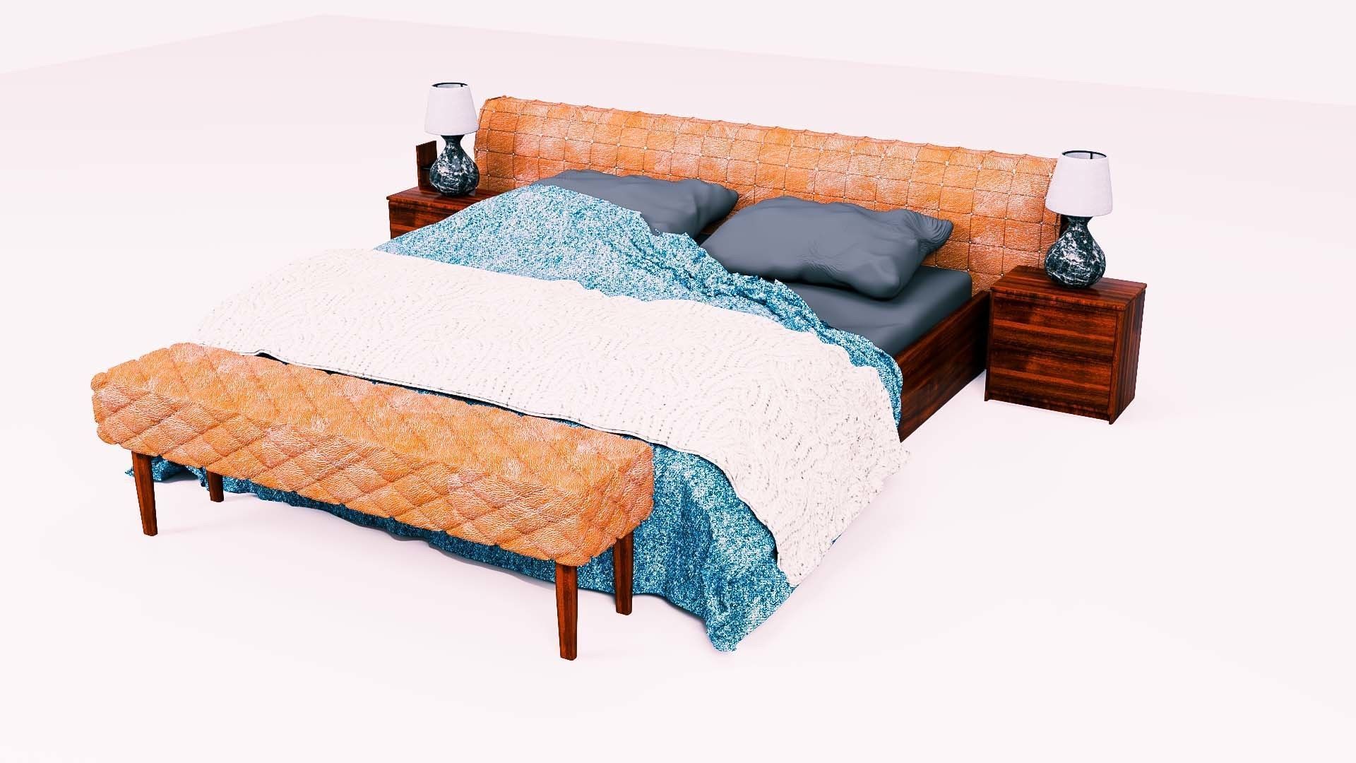 Bed Capitonne brown leather Low-poly 3D model_3