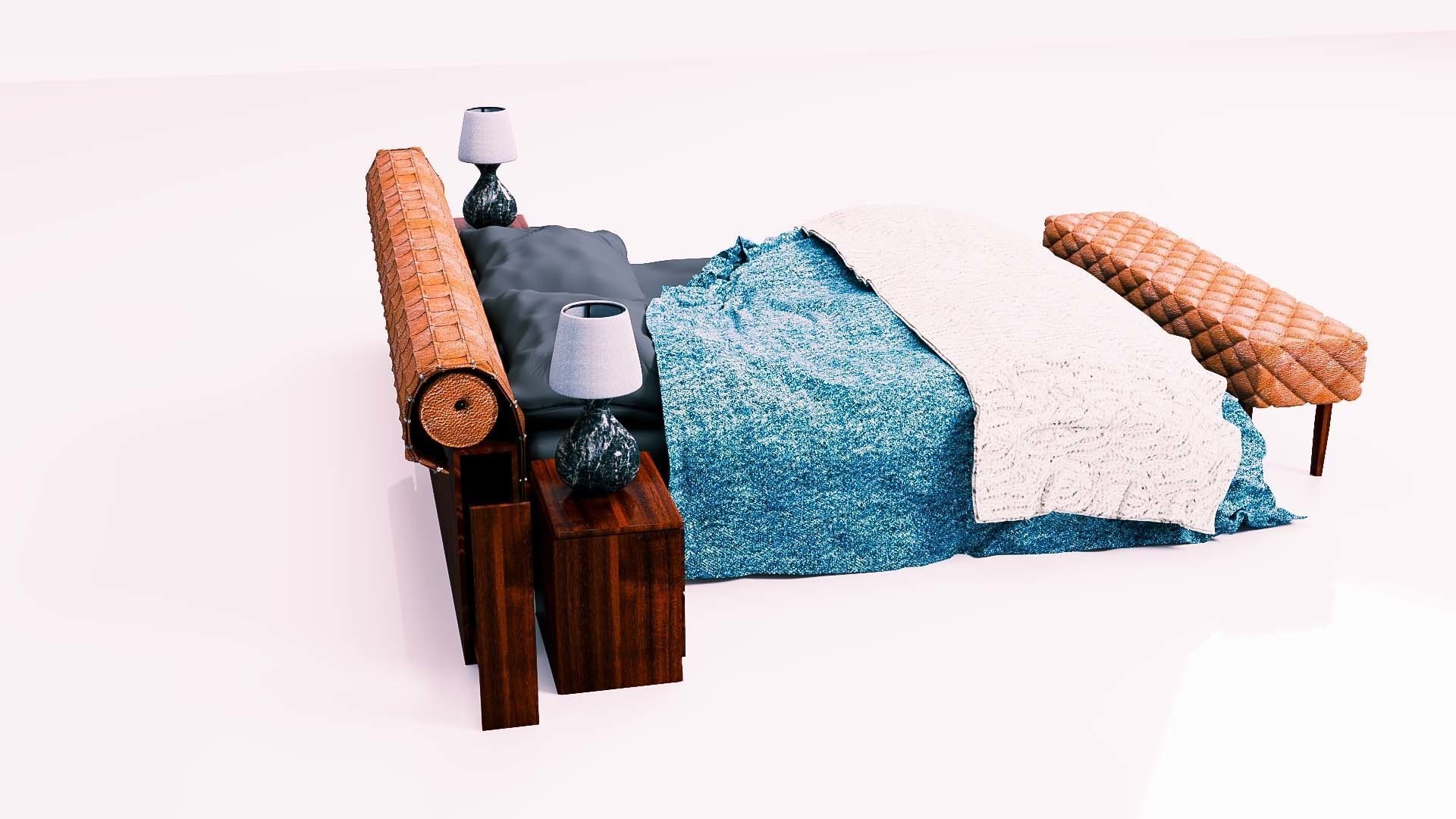 Bed Capitonne brown leather Low-poly 3D model_11