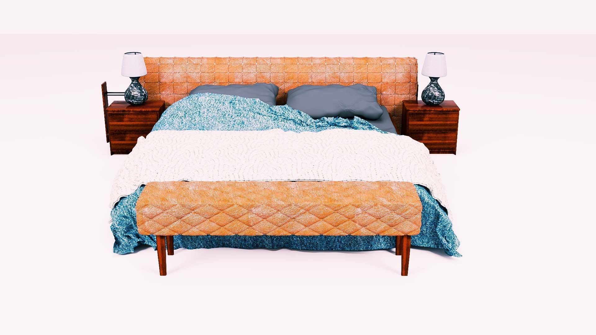 Bed Capitonne brown leather Low-poly 3D model_16