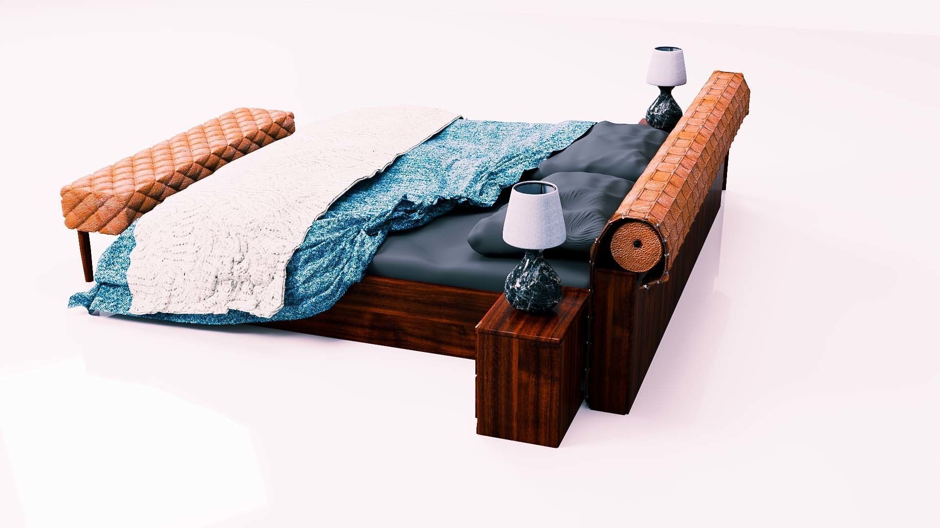 Bed Capitonne brown leather Low-poly 3D model_7