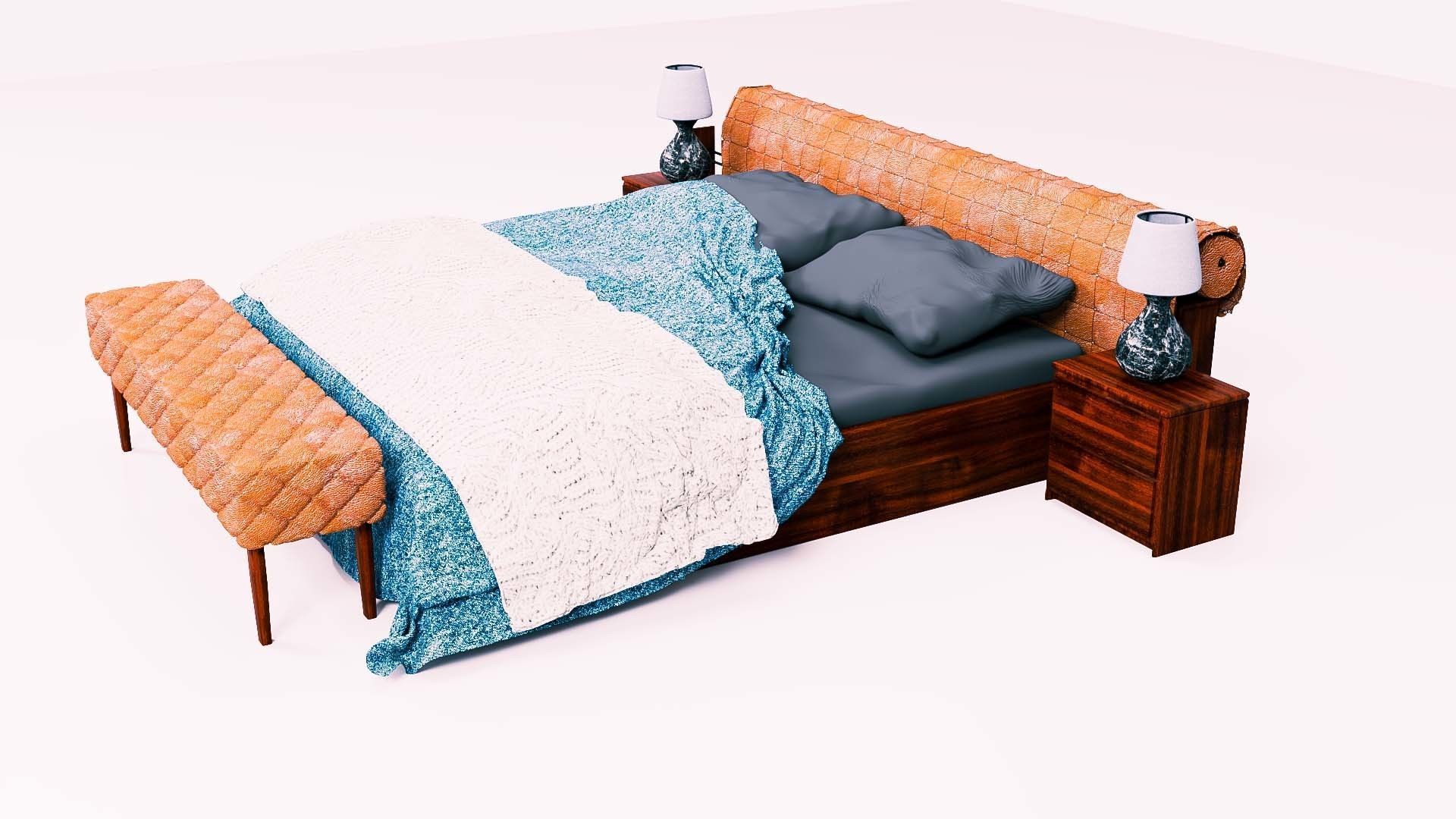 Bed Capitonne brown leather Low-poly 3D model_4