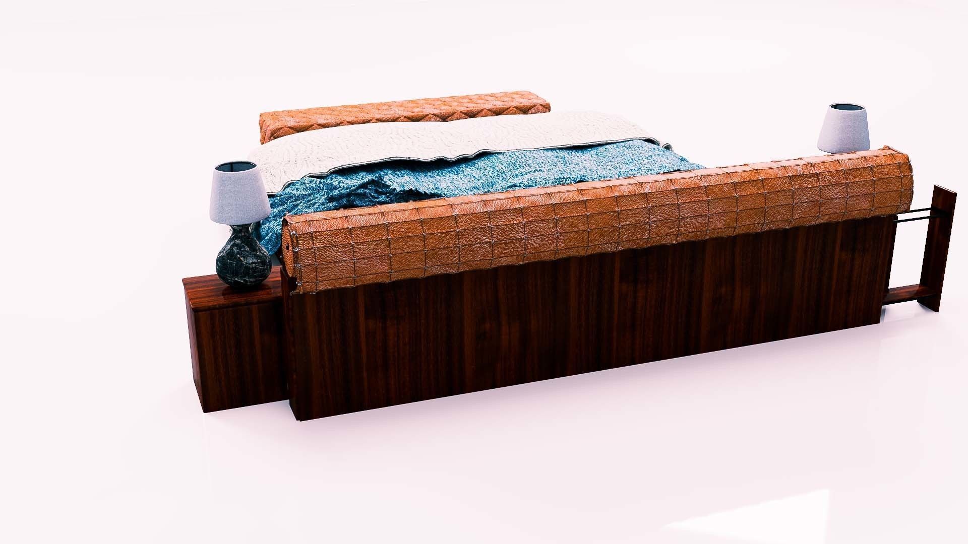 Bed Capitonne brown leather Low-poly 3D model_9