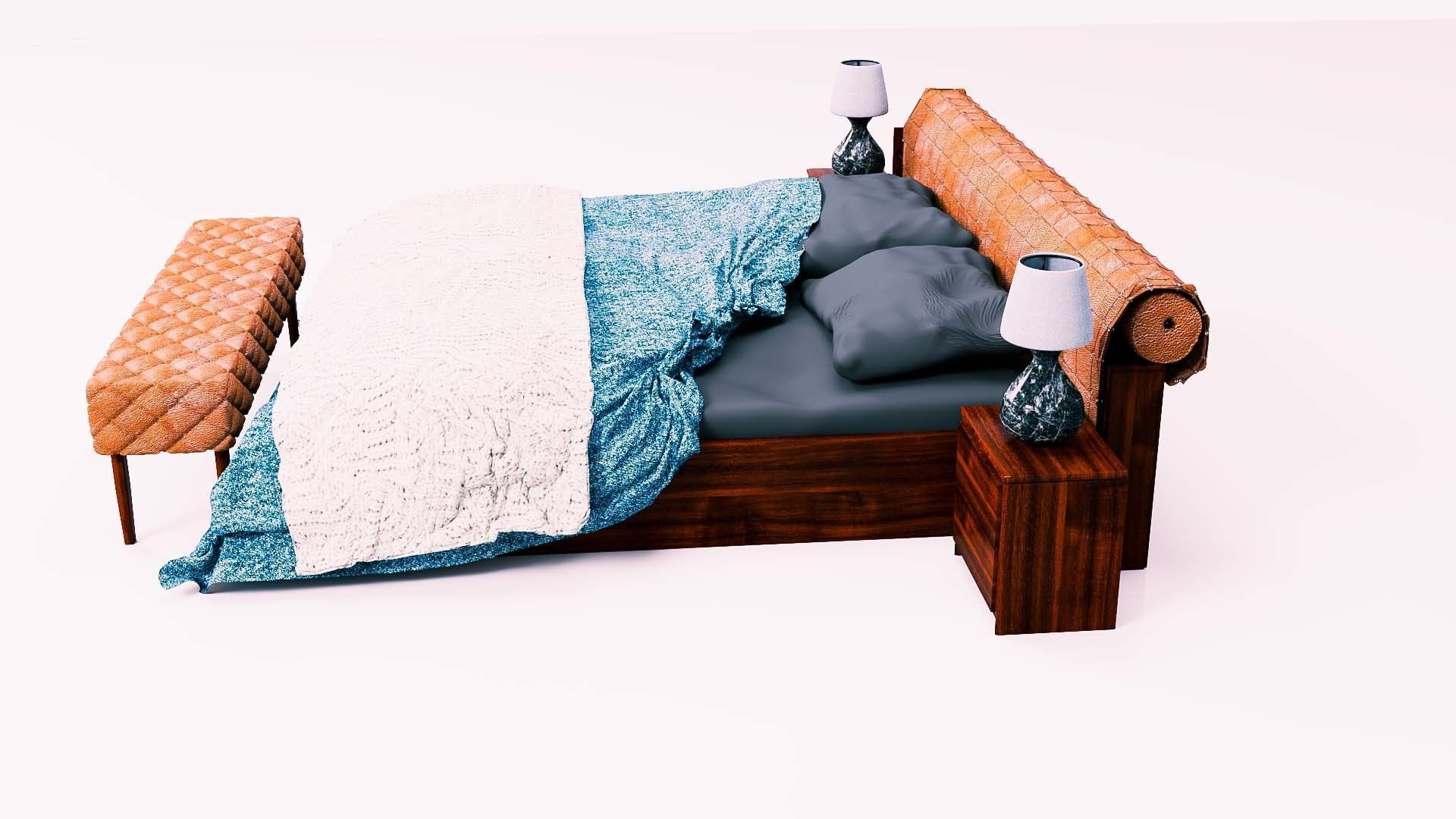 Bed Capitonne brown leather Low-poly 3D model_5