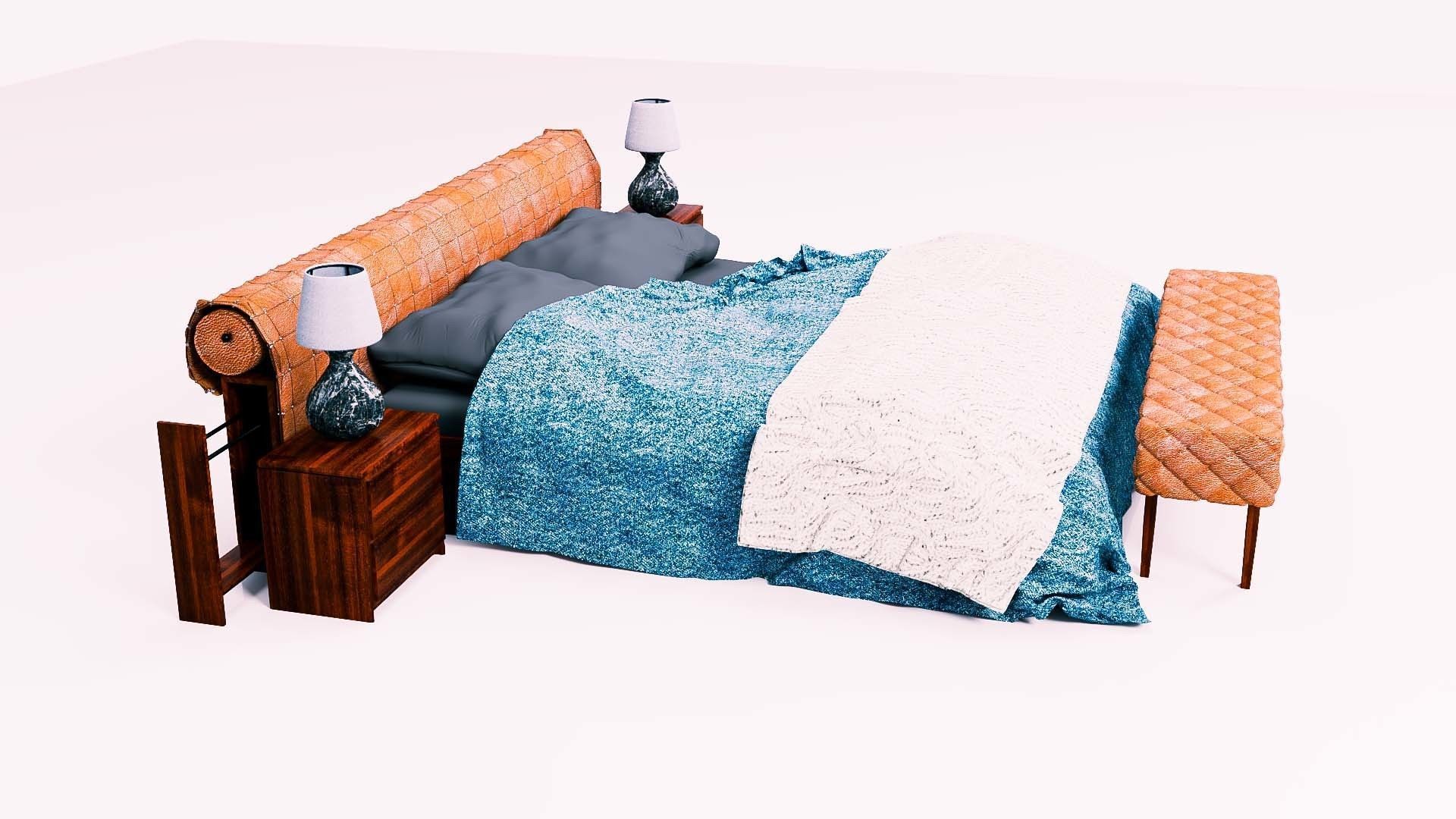 Bed Capitonne brown leather Low-poly 3D model_12