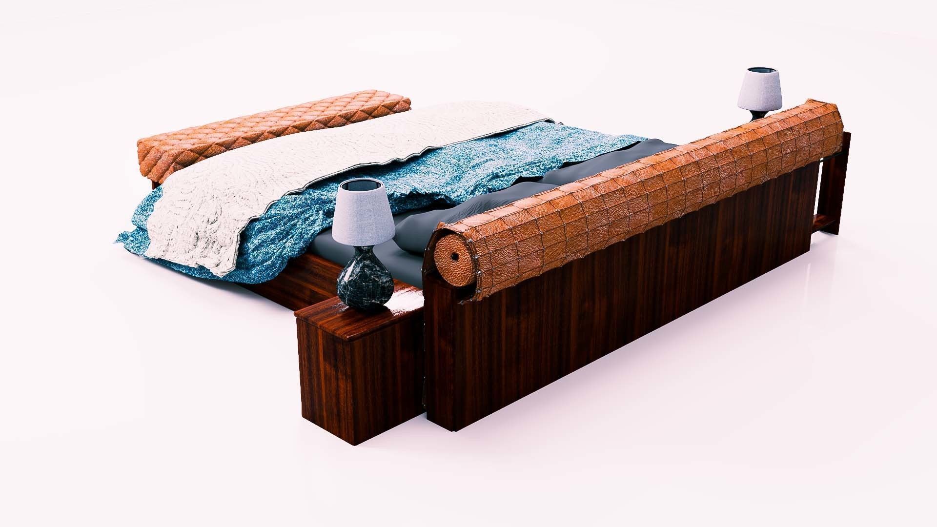 Bed Capitonne brown leather Low-poly 3D model_8