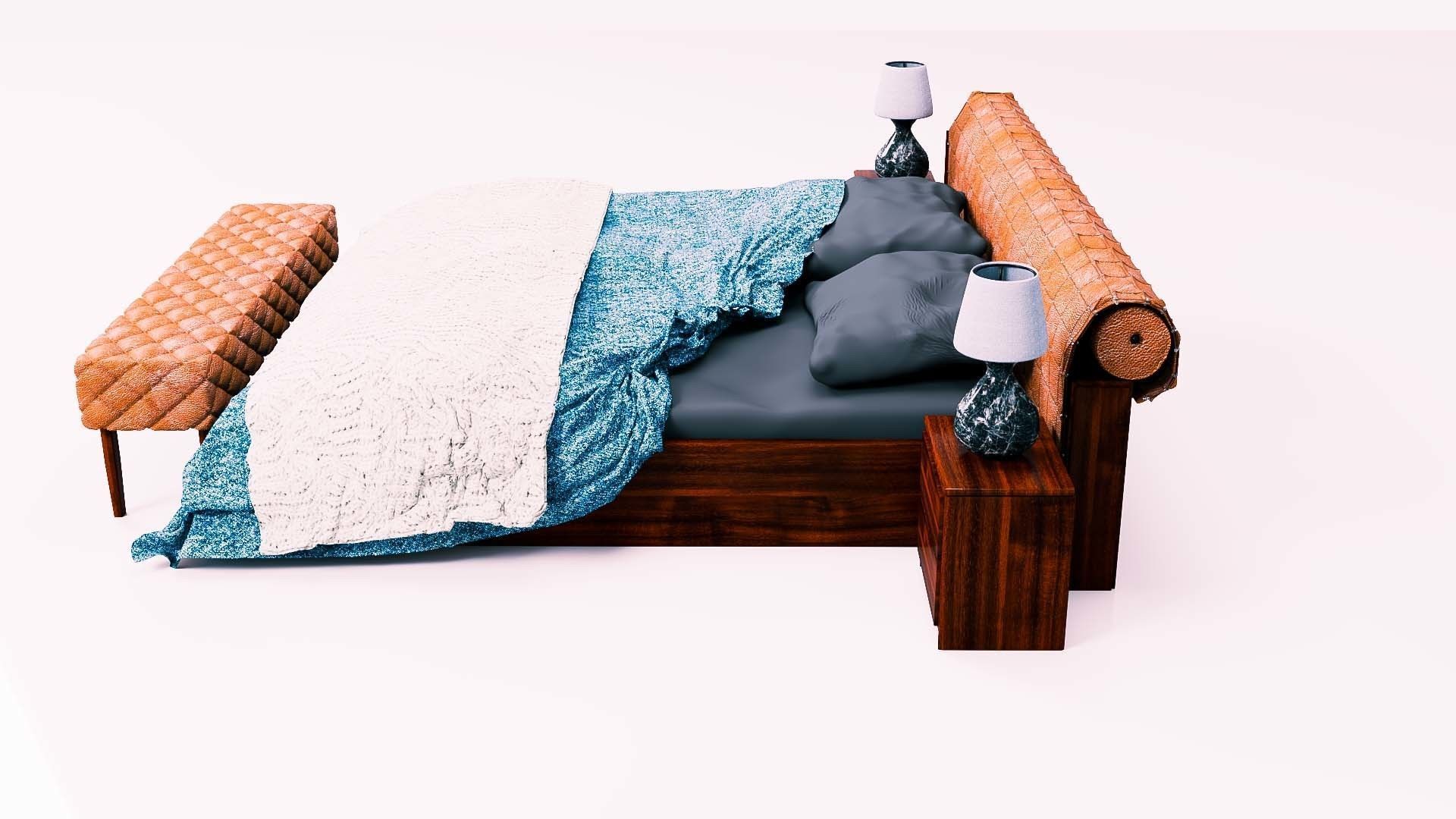 Bed Capitonne brown leather Low-poly 3D model_6