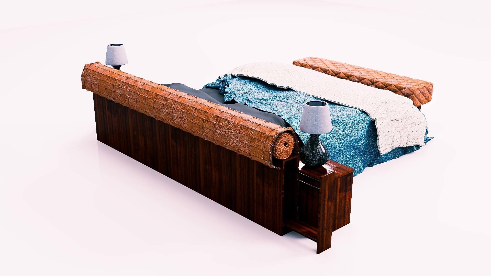 Bed Capitonne brown leather Low-poly 3D model_10