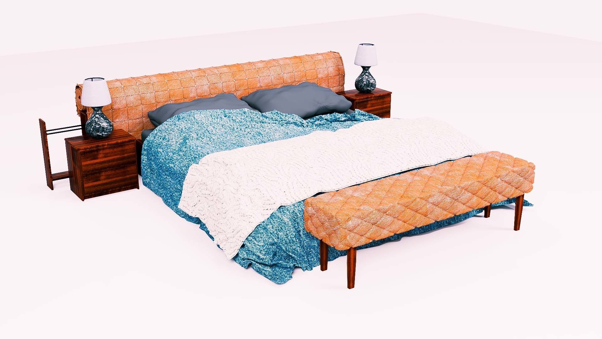 Bed Capitonne brown leather Low-poly 3D model_14