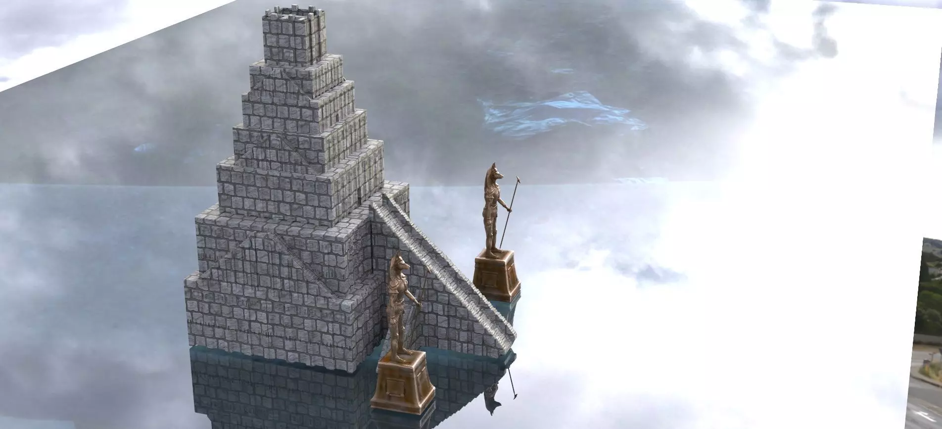 Egyptian Nile Pyramid with Anubis statues 3D model_0